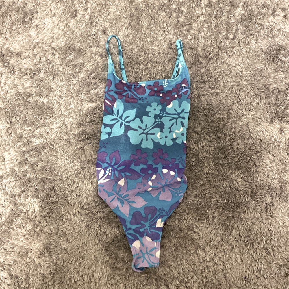 blue purple and white swimsuit